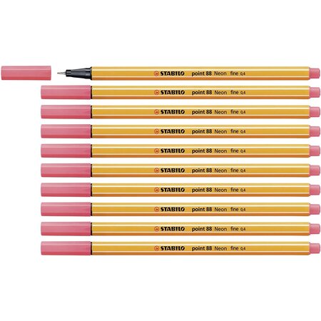 Stylo-Feutre POINT 88 Pointe Fine 0,4 mm Rouge FLUO x 10 STABILO