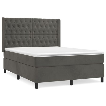 vidaXL Lit à sommier tapissier et matelas Gris foncé 140x190cm Velours