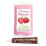 Pâte à sucre rose 250 g arôme fraise + stylo chocolat