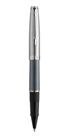 WATERMAN Emblème Deluxe stylo roller, gris, attributs chromés, recharge noire pointe fine, écrin