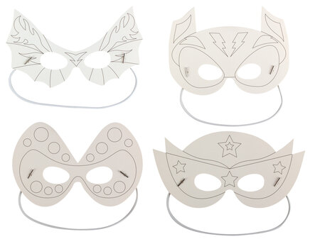 Masques enfant super héro carton blanc 15 à 22 cm x 4 pièces