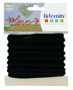 Cordon en Tricotin tout fait Noir ø5mm x 5m