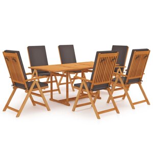 vidaXL Salon de jardin 7 Pièces avec coussins Bois de teck massif Gris