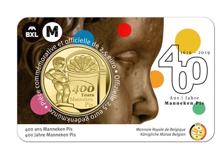 Pièce de monnaie 2 euro 1/2 belgique 2019 bu – manneken pis – légende française