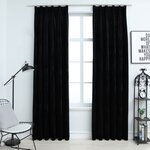 vidaXL Rideaux occultants avec crochets 2 Pièces Velours Noir 140x225 cm