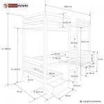 Lit enfant mezzanine superposé blanc 90x200 pin massif bureau avec coussins oranges