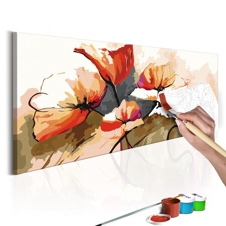 Tableau à peindre par soi-même - fleurs - coquelicots délicats l x h en cm 100x40