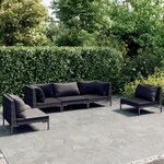 vidaXL Salon de jardin 5 Pièces avec coussins Résine tressée Gris foncé