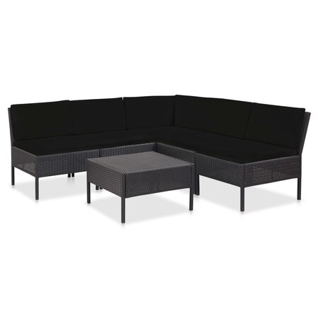 vidaXL Salon de jardin 6 Pièces avec coussins Résine tressée Noir