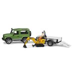 BRUDER - LAND ROVER Defender avec une remorque, Mini Pelle JCB et personnage - 61 cm