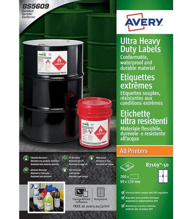 B7169-50 - 200 étiquettes ultra-résistantes en polyéthylène étirable avery