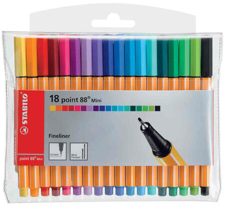 Etui de 18 feutres fineliner point 88 mini assortis stabilo
