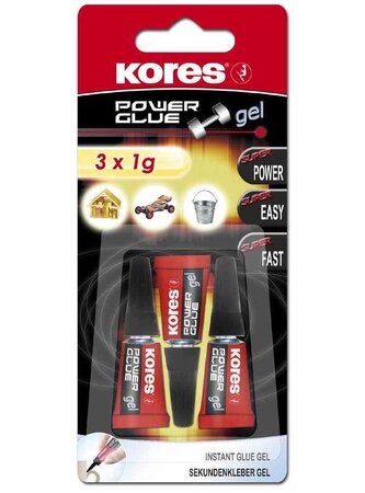 Colle instantanée 'PowerGlue' Gel 3 tubes de 1g KORES
