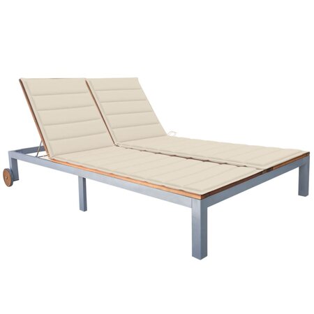 vidaXL Chaise longue 2 places avec coussin Acacia solide et acier