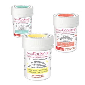 3 colorants alimentaires en poudre - Corail jaune pastel vert d'eau