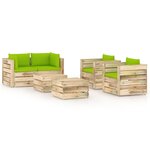 vidaXL Salon de jardin 6 Pièces avec coussins Bois imprégné de vert