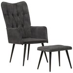 vidaXL Chaise à oreilles avec repose-pied Noir vintage Toile