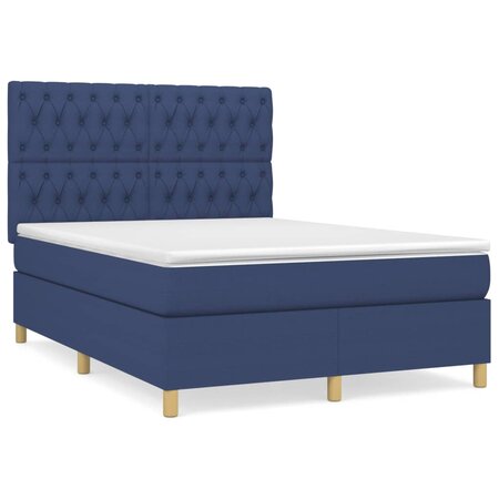 vidaXL Lit à sommier tapissier avec matelas Bleu 140x200 cm Tissu