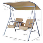 Balancelle design de jardin 2 places inclinaison toit réglable 170L x 110l x 165H cm acier gris clair beige