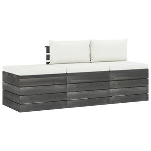 vidaXL Salon palette de jardin 3 Pièces avec coussins Bois de pin massif