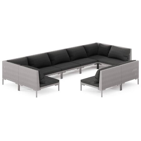 vidaXL Salon de jardin 9 Pièces avec coussins Résine tressée Gris foncé
