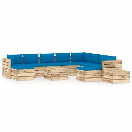 vidaXL Salon de jardin 12 Pièces avec coussins Bois imprégné de vert