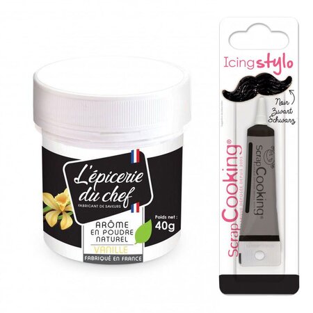 Arôme alimentaire naturel en poudre Vanille 40 g + Stylo glaçage noir