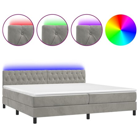 vidaXL Sommier tapissier matelas et LED Gris clair 200x200 cm Velours