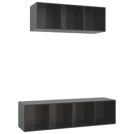 vidaXL Ensemble de meuble TV 2 Pièces Gris brillant Aggloméré