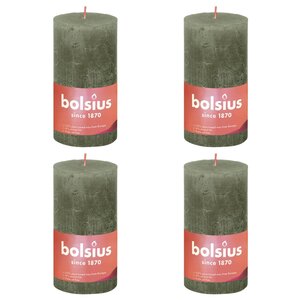 Bolsius Bougies pilier rustiques Shine 4 Pièces 130x68 mm Vert olive