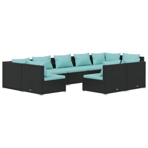 vidaXL Salon de jardin 9 Pièces avec coussins Noir Résine tressée