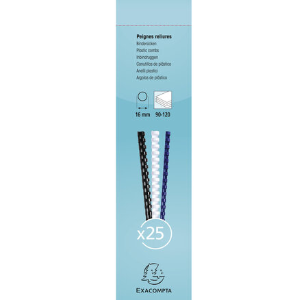 Boite 25 Reliures Spirales Plastique 16mm - Exacompta