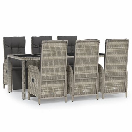 vidaXL Mobilier à dîner de jardin et coussins 7 Pièces gris rotin