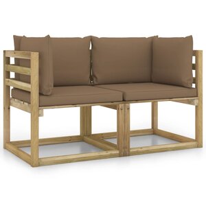 vidaXL Canapés d'angle de jardin 2Pièces et coussins Pin imprégné de vert