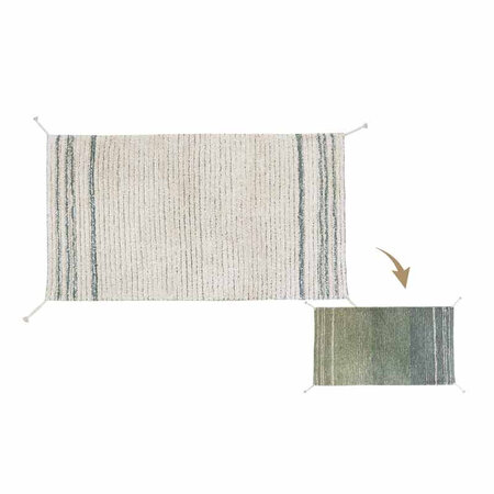 Tapis coton réversible - bleu et beige - 80 x 140 cm