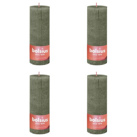 Bolsius Bougies pilier rustiques Shine 4 Pièces 190x68 mm Vert olive