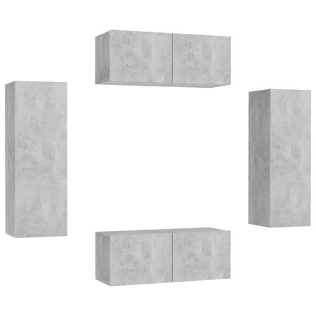 vidaXL Ensemble de meubles TV 4 Pièces Gris béton Aggloméré