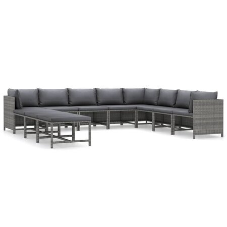 vidaXL Salon de jardin 11 Pièces avec coussins Résine tressée Gris