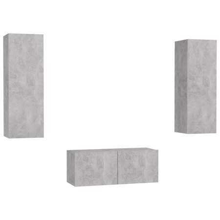 vidaXL Ensemble de meubles TV 3 Pièces Gris béton Aggloméré