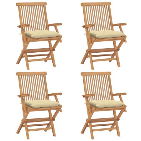 vidaXL Chaises de jardin avec coussins blanc crème 4 Pièces Teck massif