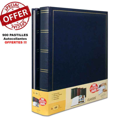 Lot de 2 albums photos traditionnels bleu + 900 doubles faces brepols