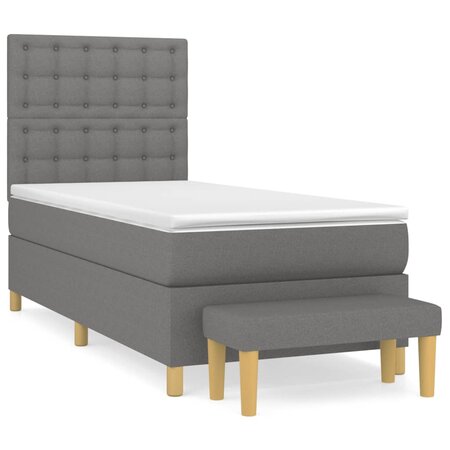 vidaXL Lit à sommier tapissier avec matelas Gris foncé 100x200cm Tissu
