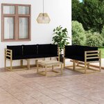 vidaXL Salon de jardin 6 Pièces avec coussins noir