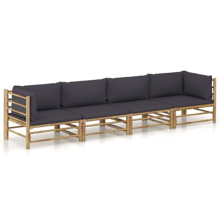 vidaXL Salon de jardin 4 Pièces avec coussins gris foncé Bambou