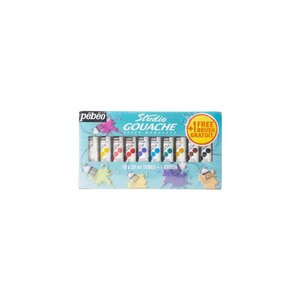 Studio Gouache Starter Set 10 Tubes Assortis 20 Ml Et Pinceau PÉBÉO