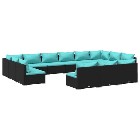 vidaXL Salon de jardin 13 Pièces avec coussins Noir Résine tressée