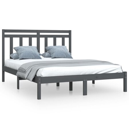 vidaXL Cadre de lit Gris Bois massif 120x190 cm Petit Double