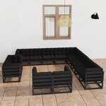 vidaXL Salon de jardin 13 Pièces avec coussins Noir Bois de pin massif