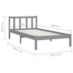 vidaXL Cadre de lit Gris Bois de pin massif 100x200 cm