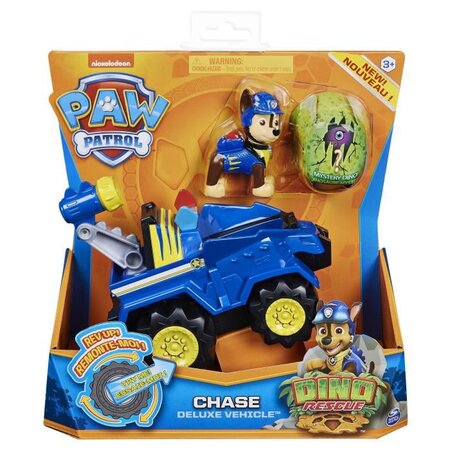 Pat patrouille - vehicule + figurine deluxe chase dino rescue paw patrol - 6059512 - voiture a remonter jeu jouet enfant 3 ans
